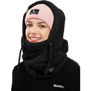 Women's Balaclava Wind-Resistant Winter Face Mask Fleece Ski Mask Hat Cap Black